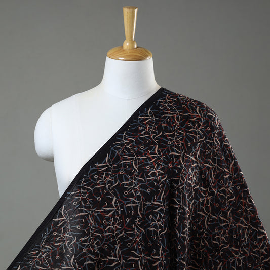 Black - Ajrakh Hand Block Printed Natural Dyed Mul Cotton Fabric 09