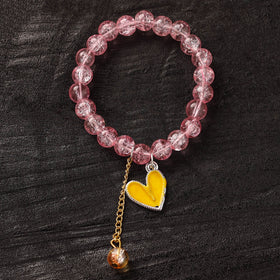 Handmade Crystal Beaded Bracelet with Heart Charm 08