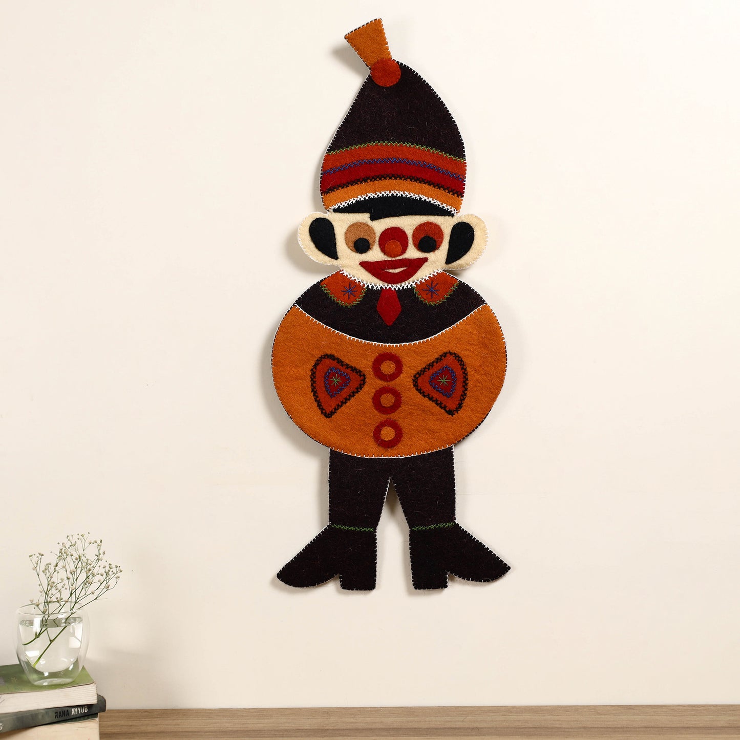 Black - Hand Felted Pure Wool Namda Joker Wall Hanging (27 in x 11 in)