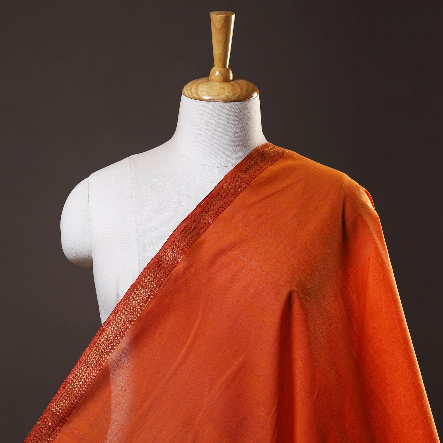 Orange - Mangalagiri Handloom Cotton Nizam Zari Border Fabric 25