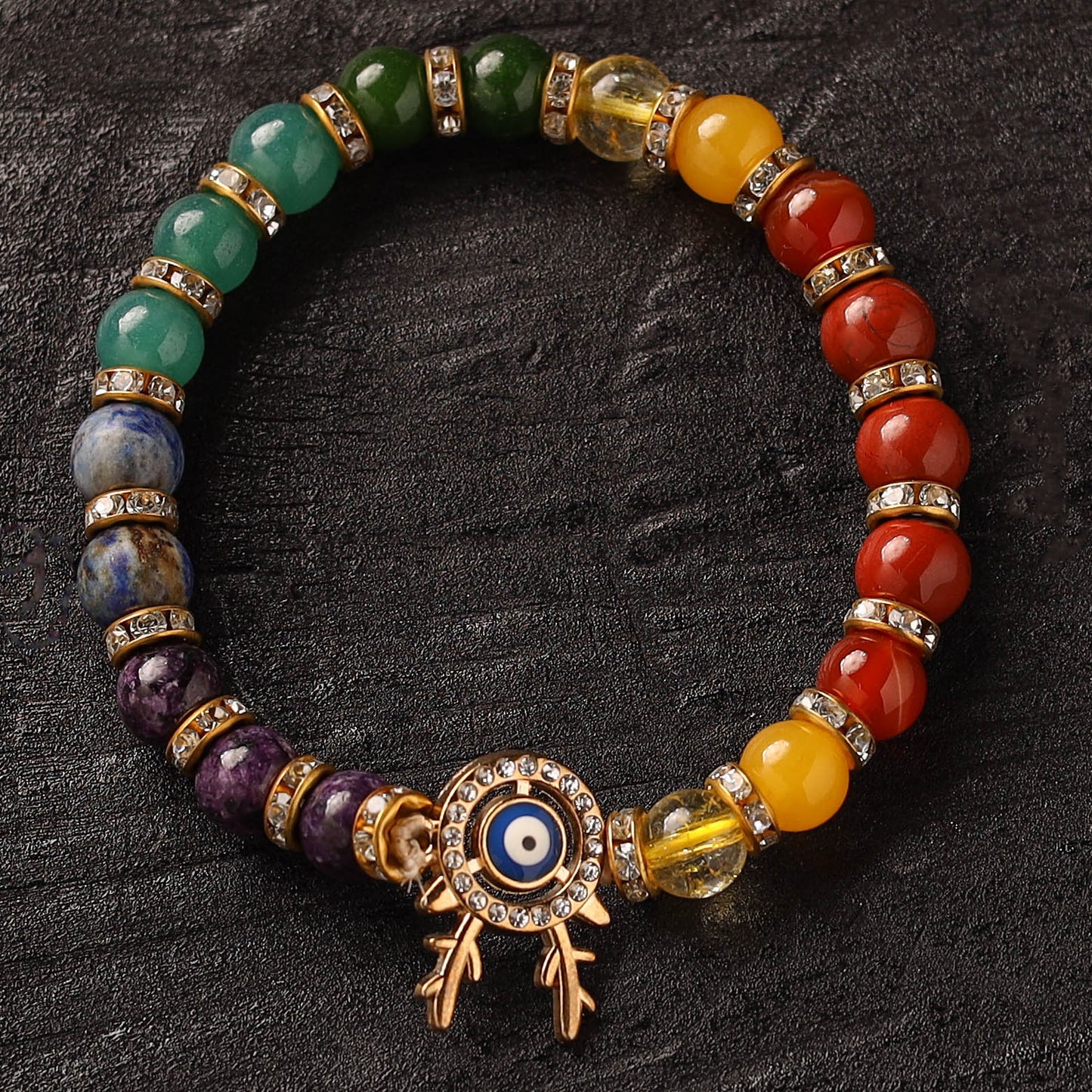Handmade Evil Eye Crystal Beaded 7 Chakra Healing Bracelet 04
