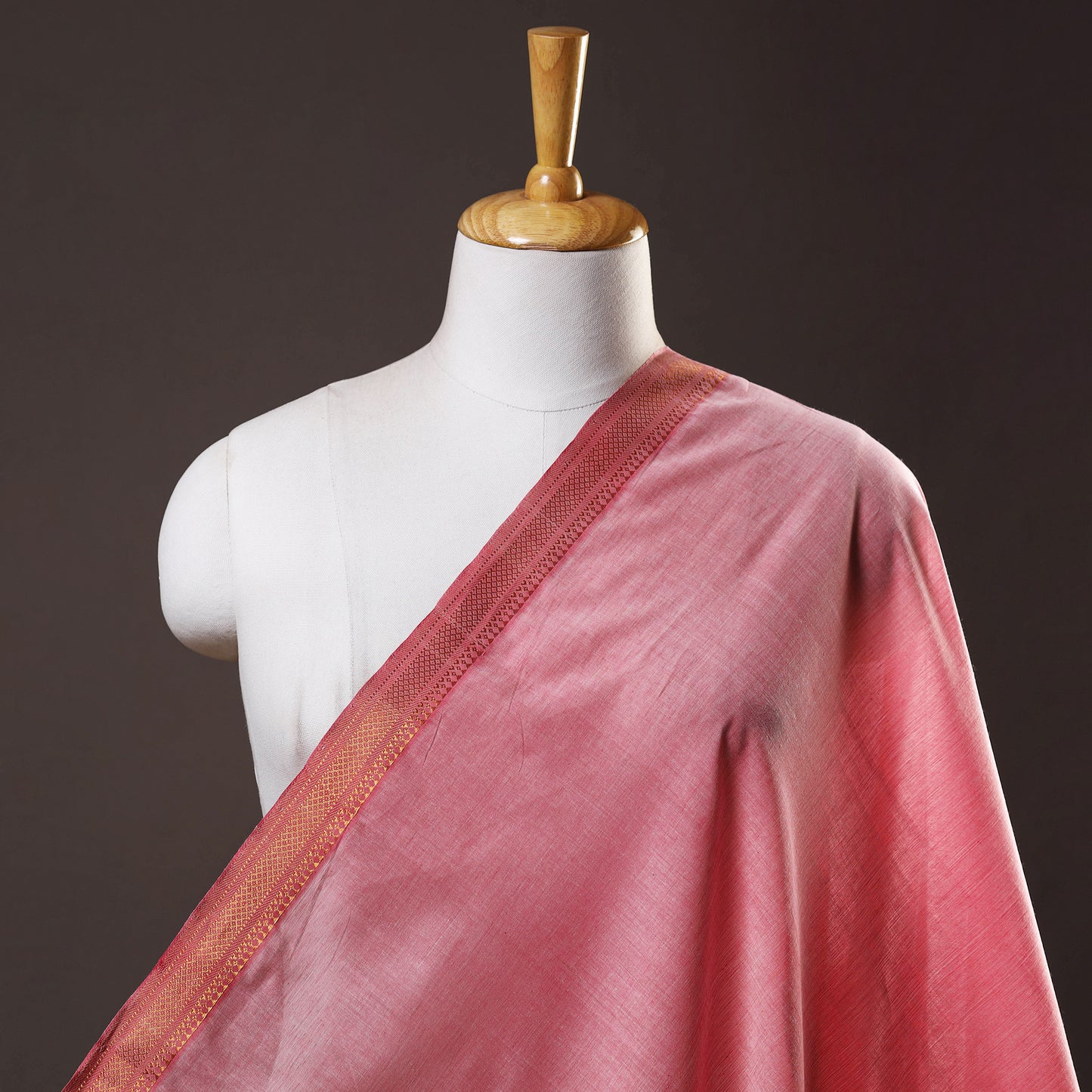 Pink - Mangalagiri Handloom Cotton Nizam Zari Border Fabric 26