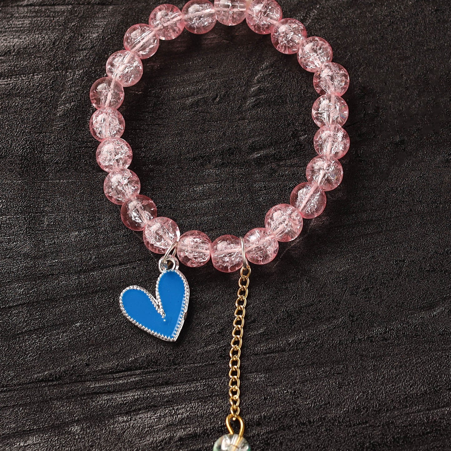 Handmade Crystal Beaded Bracelet with Heart Charm 05