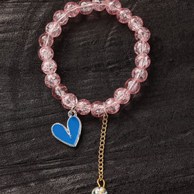 Handmade Crystal Beaded Bracelet with Heart Charm 05