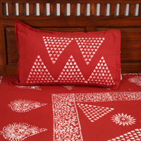 Red - Hand Batik Printed Cotton Double Bed Cover with Pillow Covers (108 x 90 in) 02