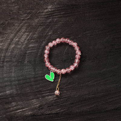 Handmade Crystal Beaded Bracelet with Heart Charm 06