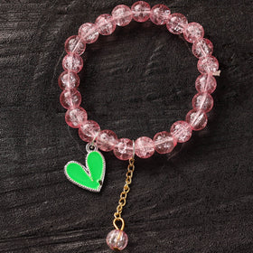 Handmade Crystal Beaded Bracelet with Heart Charm 06