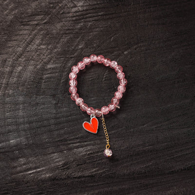 Handmade Crystal Beaded Bracelet with Heart Charm 07