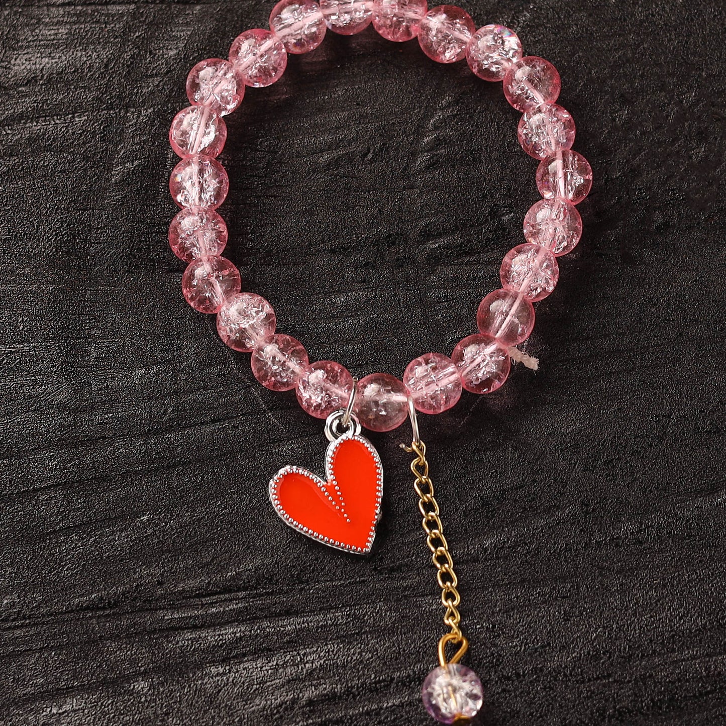 Handmade Crystal Beaded Bracelet with Heart Charm 07