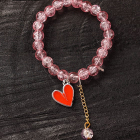 Handmade Crystal Beaded Bracelet with Heart Charm 07