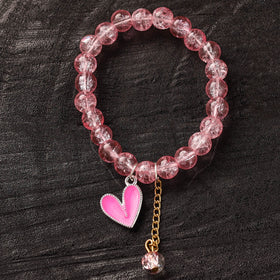 Handmade Crystal Beaded Bracelet with Heart Charm 09