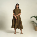  Brown Flex Cotton Tiered Plain Dress