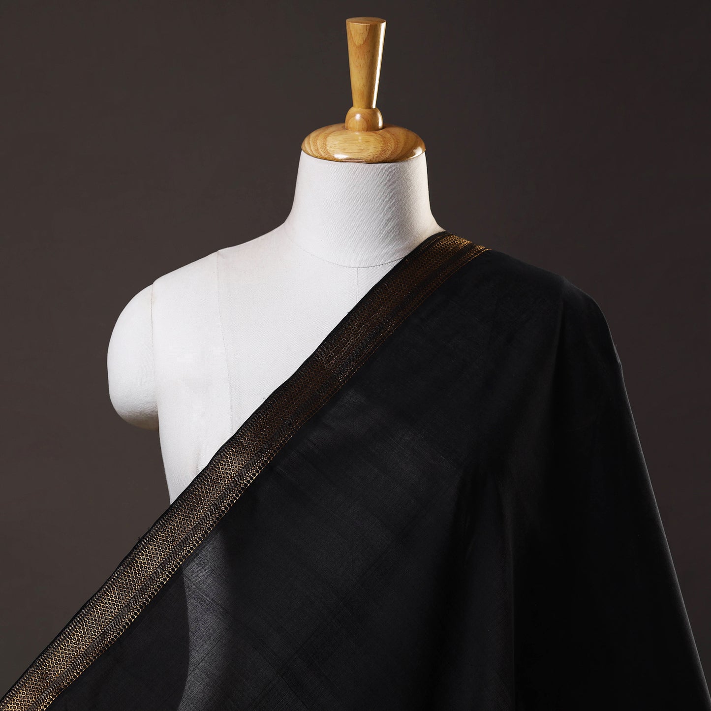 Black - Mangalagiri Handloom Cotton Nizam Zari Border Fabric 33