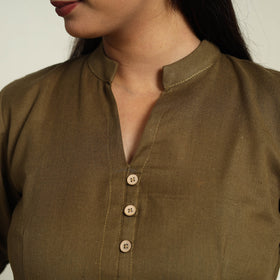  Brown Flex Cotton Tiered Plain Dress