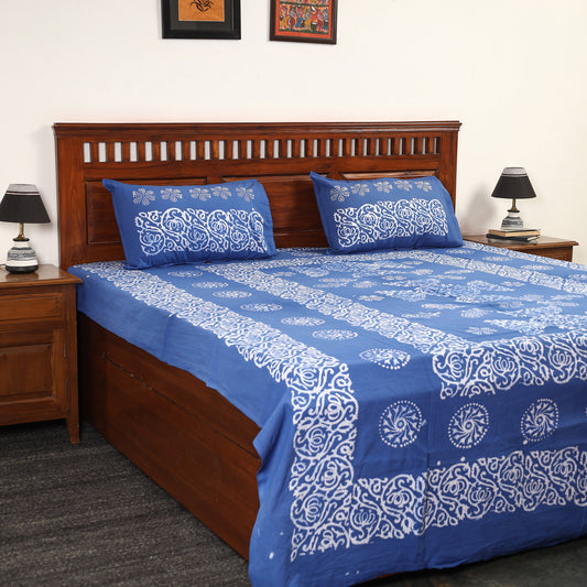 Hand Batik Printed Cotton Double Bed Cover with Pillow Covers (108 x 90 in) 04