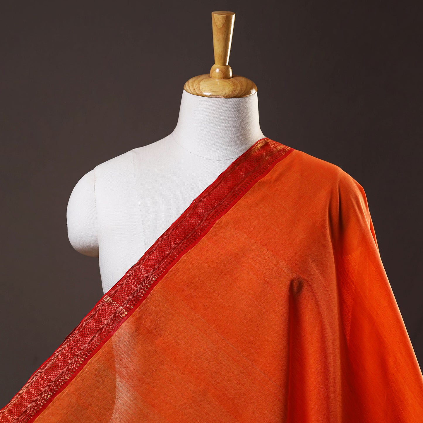 Orange - Mangalagiri Handloom Cotton Nizam Zari Border Fabric 40