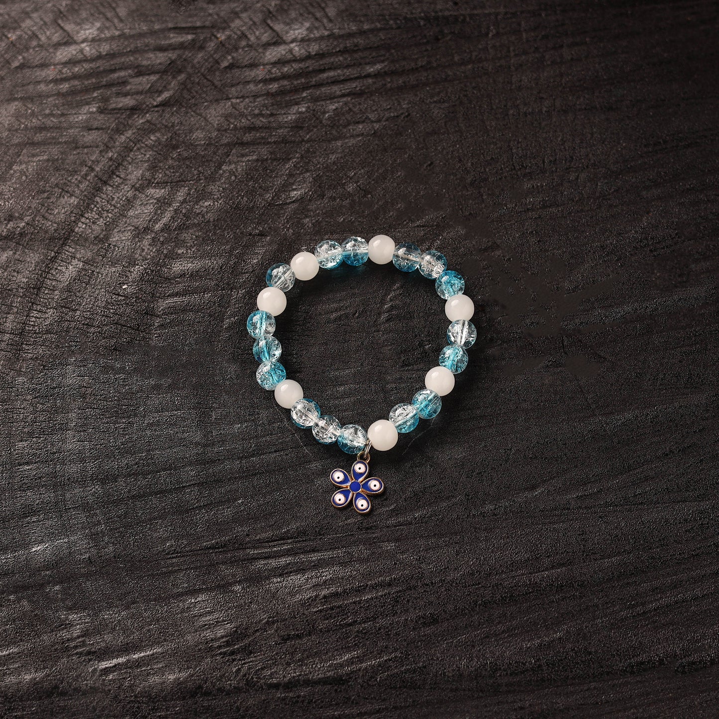 Handmade Crystal Beaded Bracelet with Flower Charm 16
