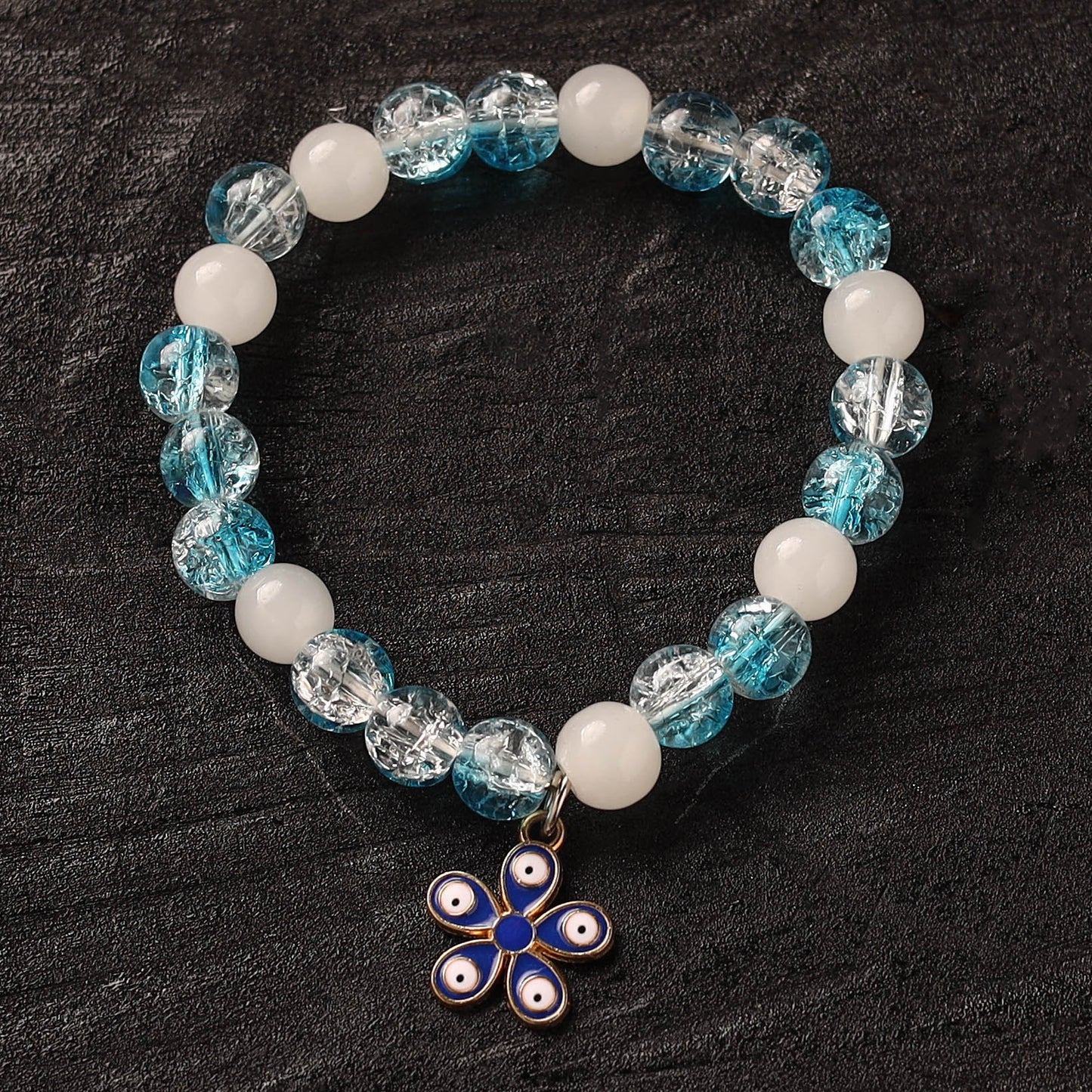 Handmade Crystal Beaded Bracelet with Flower Charm 16