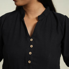  Black Handloom Cotton Tiered Plain Dress