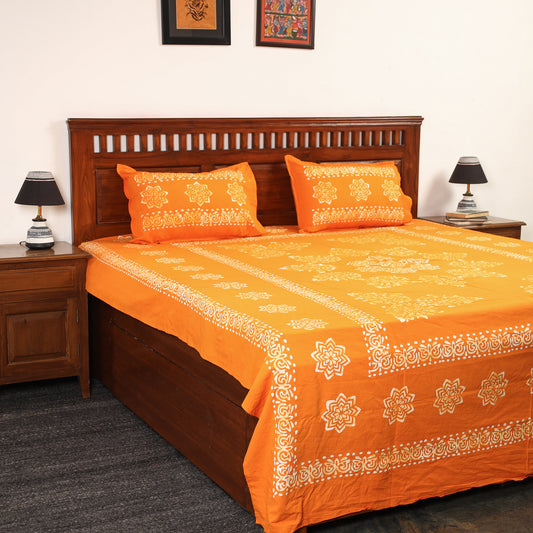 Hand Batik Printed Cotton Double Bed Cover with Pillow Covers (108 x 90 in) 05