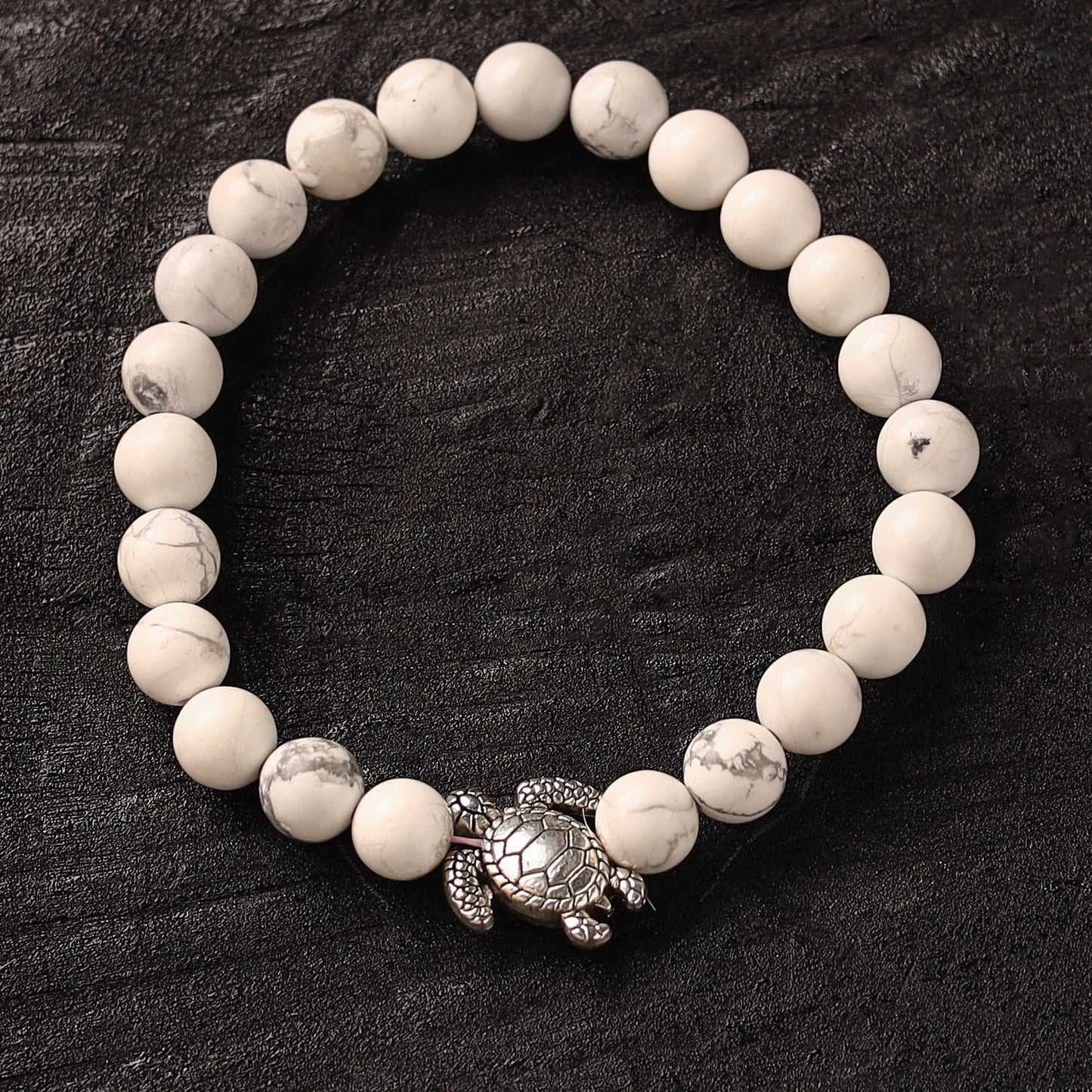Handmade Stone Beaded Bracelet with Tortoise Charm 20