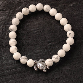 Handmade Stone Beaded Bracelet with Tortoise Charm 20