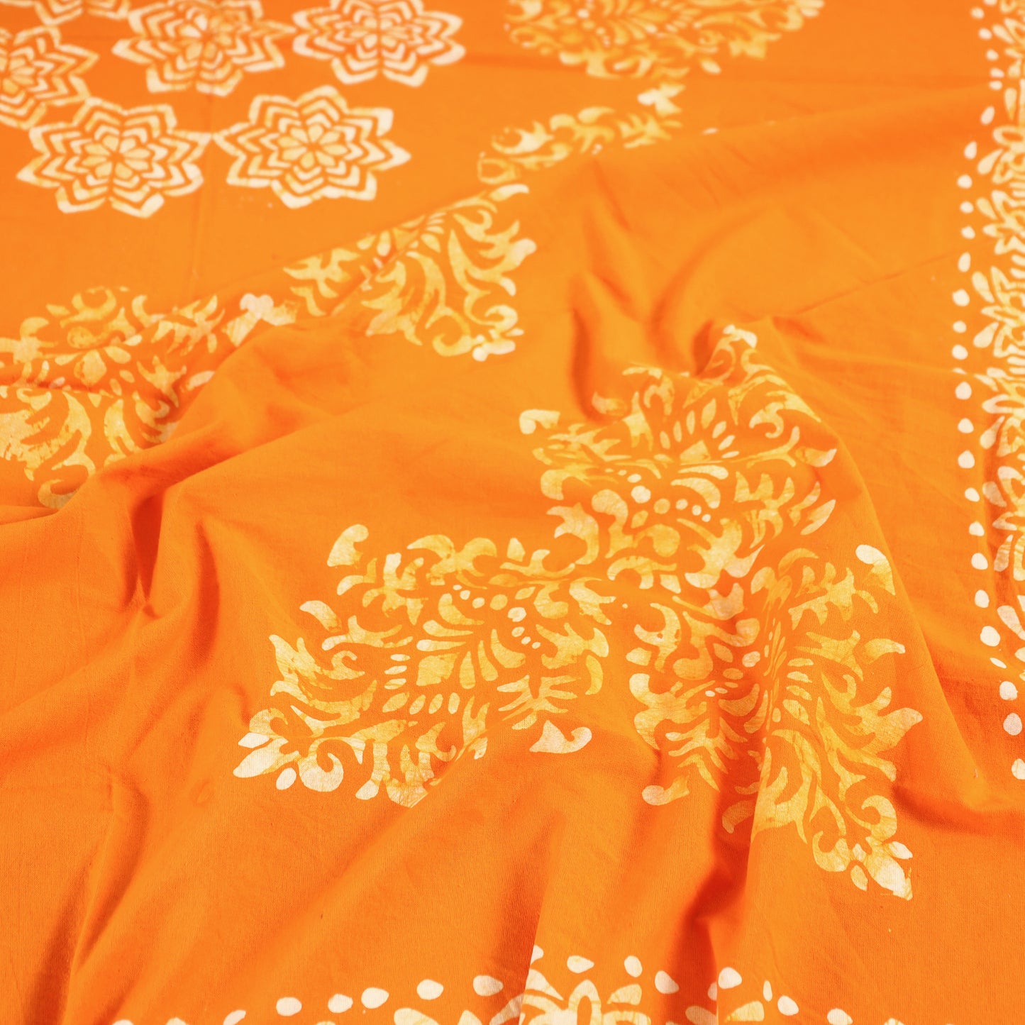 Orange - Hand Batik Printed Cotton Double Bed Cover with Pillow Covers (108 x 90 in) 05