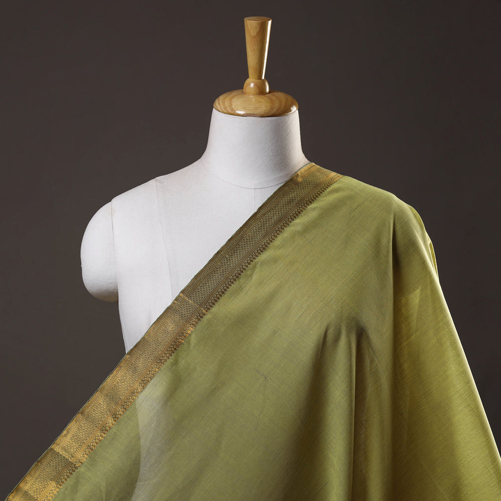 Green - Mangalagiri Handloom Cotton Nizam Zari Border Fabric 47