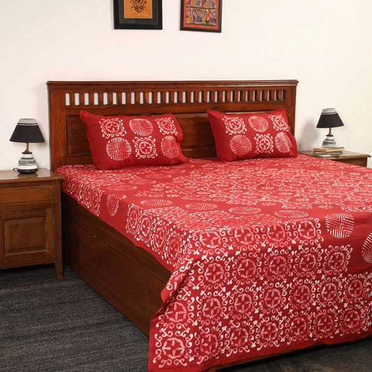 Hand Batik Printed Cotton Double Bed Cover with Pillow Covers (108 x 90 in) 06