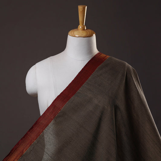 Brown - Mangalagiri Handloom Cotton Nizam Zari Border Fabric 48