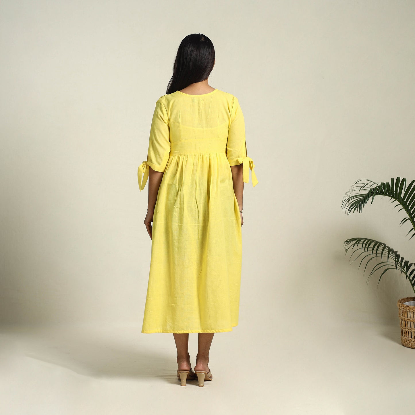 Buy Yellow Handloom Cotton Button Down Plain Dress