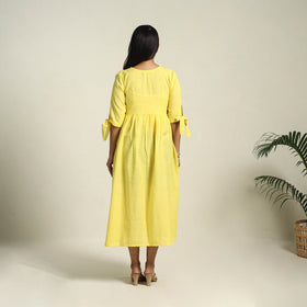 Buy Yellow Handloom Cotton Button Down Plain Dress