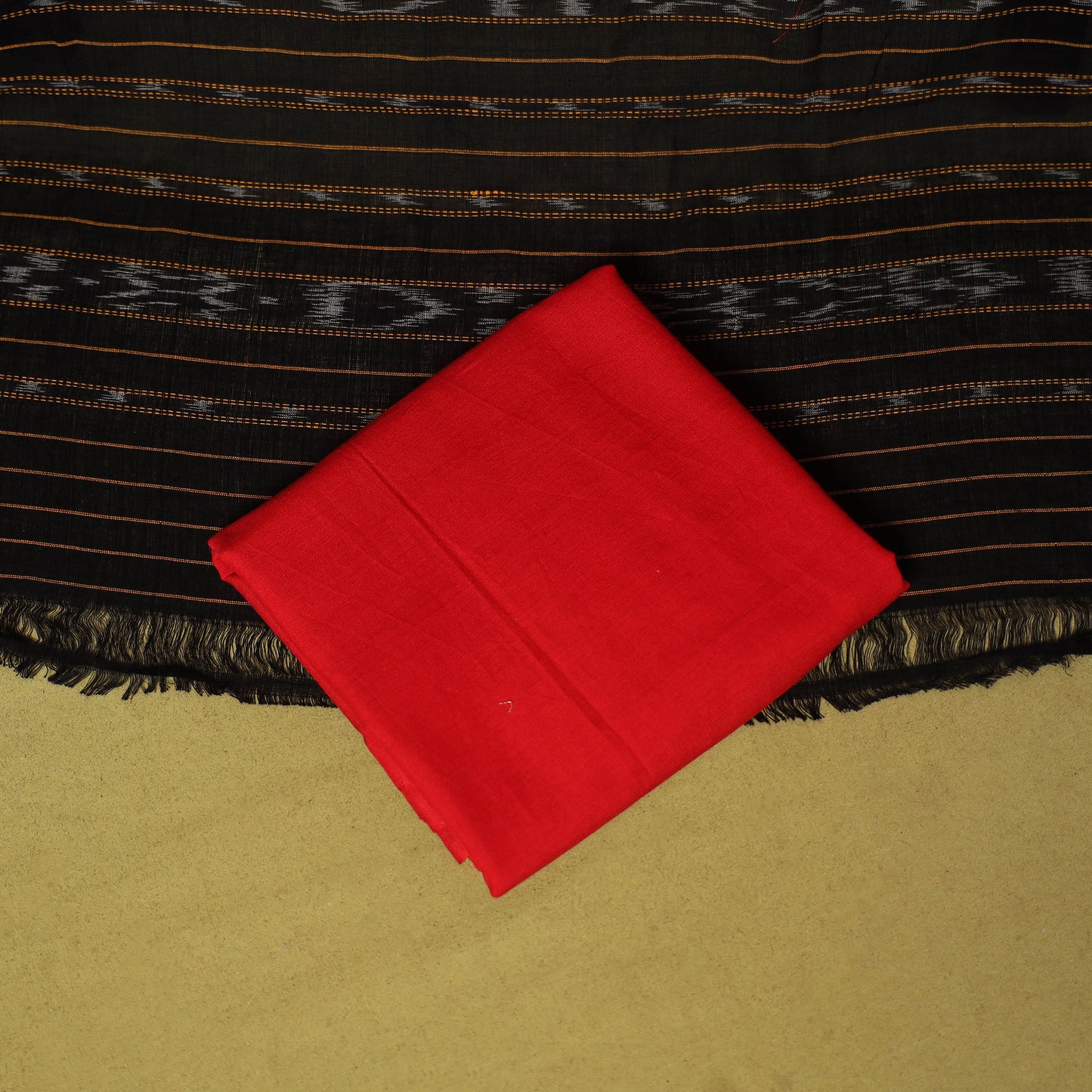 Black - 3pc Ikat Handloom Cotton Unstitched Sambalpuri Dress Material 10