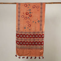 Peach - Ajrakh Block Printed Modal Silk Stole with Tassels 03