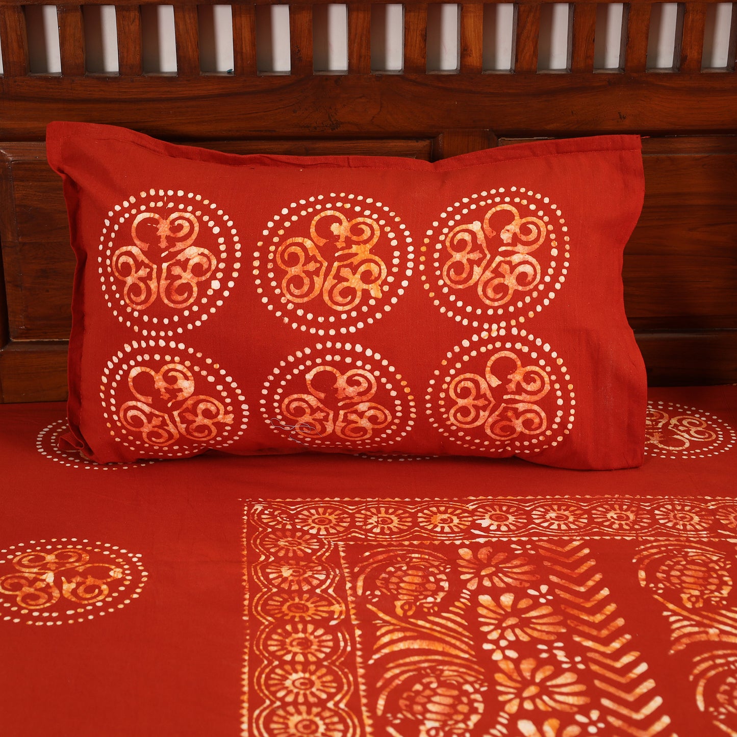 Orange - Hand Batik Printed Cotton Double Bed Cover with Pillow Covers (108 x 90 in) 10