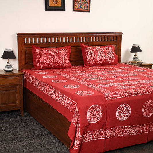 Red - Hand Batik Printed Cotton Double Bed Cover with Pillow Covers (108 x 90 in) 11