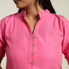 Buy Pink Jhiri Handloom Cotton Tiered Plain Dress