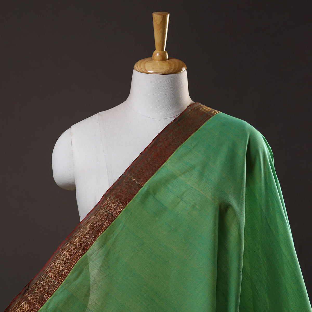 Green - Mangalagiri Handloom Cotton Zari Border Fabric 13