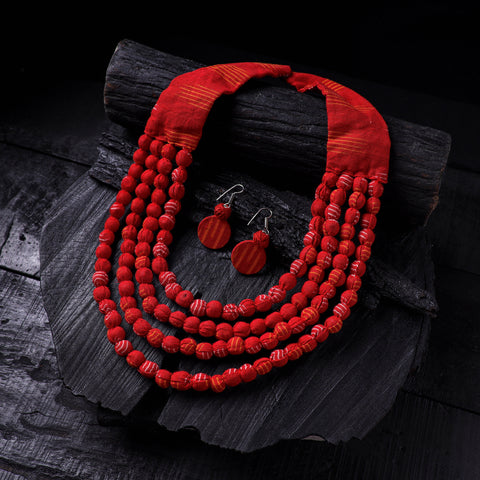 Handmade Fabart Beads Necklace & Earrings Set 01