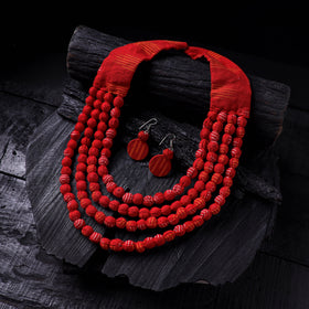Handmade Fabart Beads Necklace & Earrings Set 01