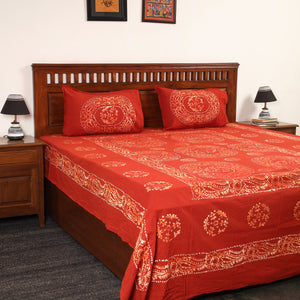 Hand Batik Printed Cotton Double Bed Cover with Pillow Covers (108 x 90 in) 13