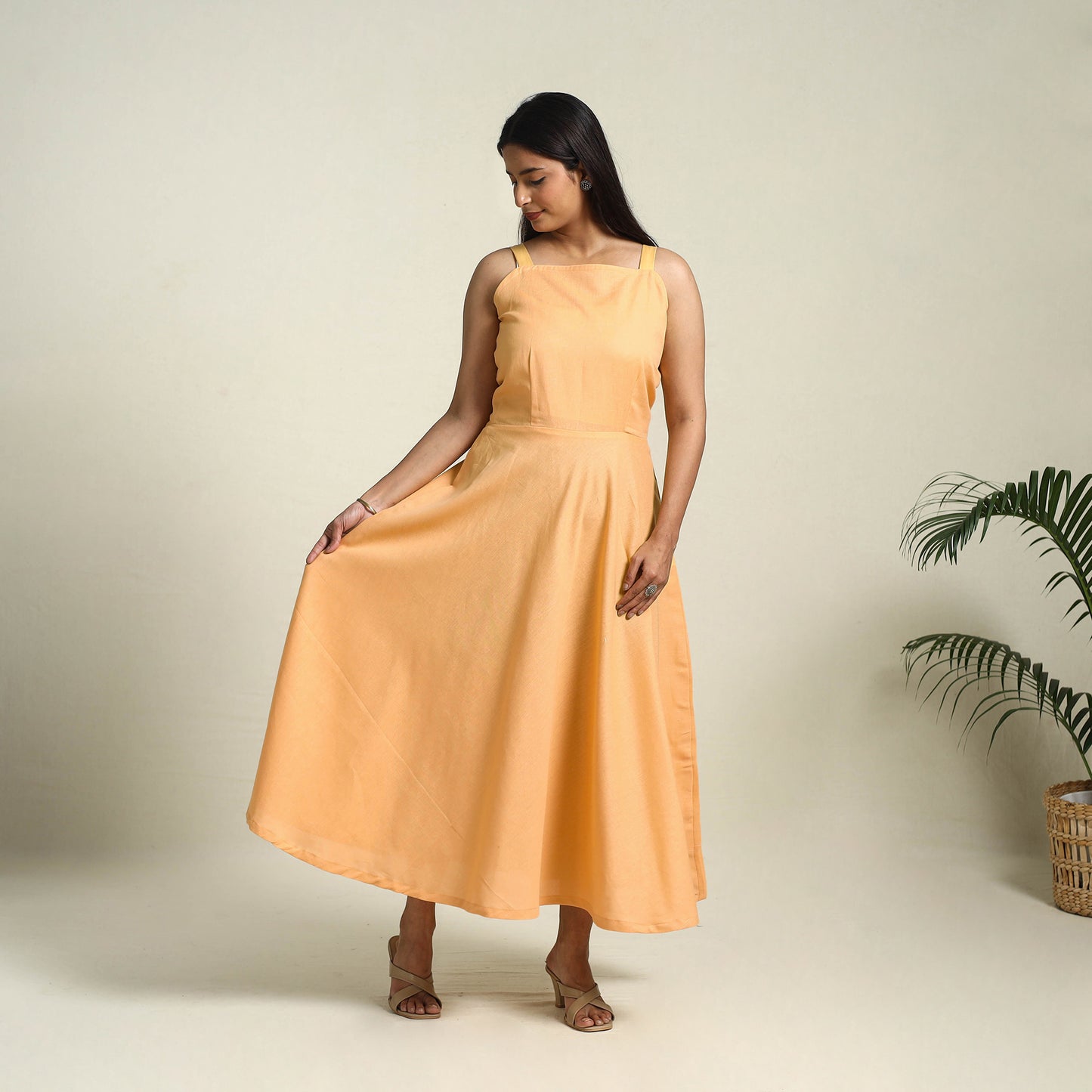  Orange Flex Cotton Plain Dress
