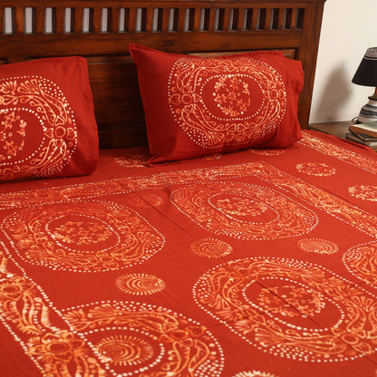 Red - Hand Batik Printed Cotton Double Bed Cover with Pillow Covers (108 x 90 in) 13