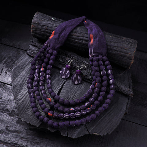 Handmade Fabart Beads Necklace & Earrings Set 02