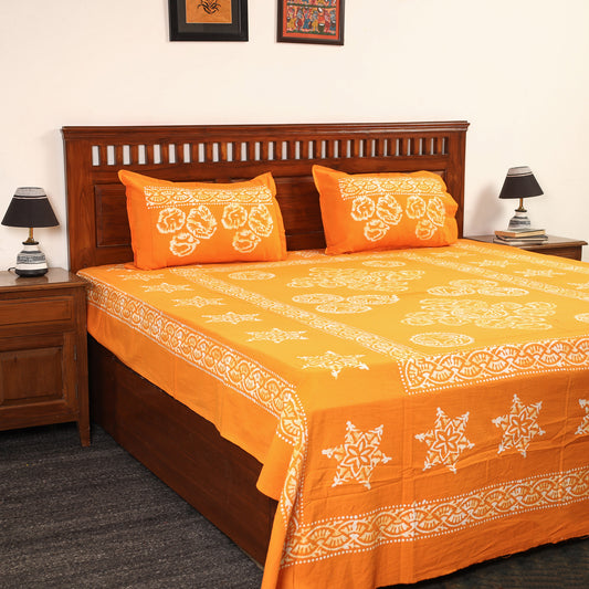 Hand Batik Printed Cotton Double Bed Cover with Pillow Covers (108 x 90 in) 14
