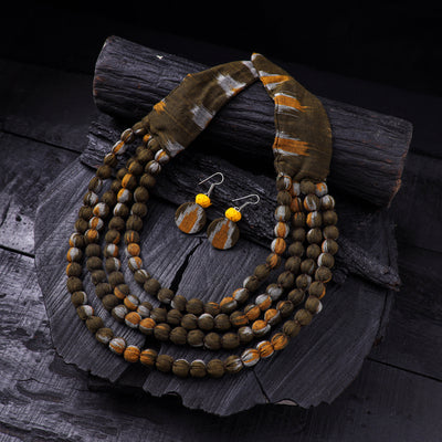 Handmade Fabart Beads Necklace & Earrings Set 03