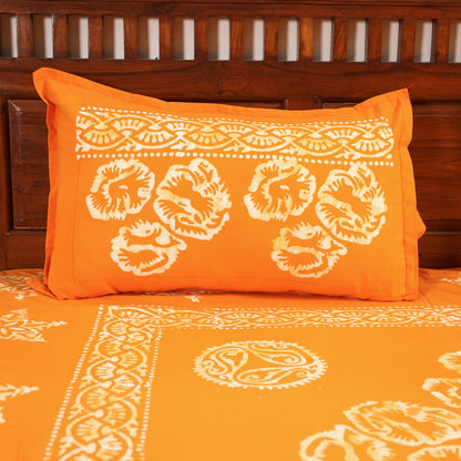 Orange - Hand Batik Printed Cotton Double Bed Cover with Pillow Covers (108 x 90 in) 14