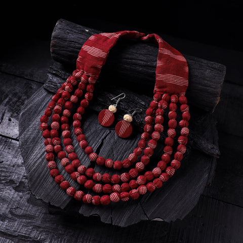 Handmade Fabart Beads Necklace & Earrings Set 04