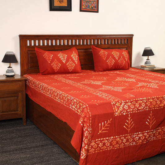Hand Batik Printed Cotton Double Bed Cover with Pillow Covers (108 x 90 in) 15
