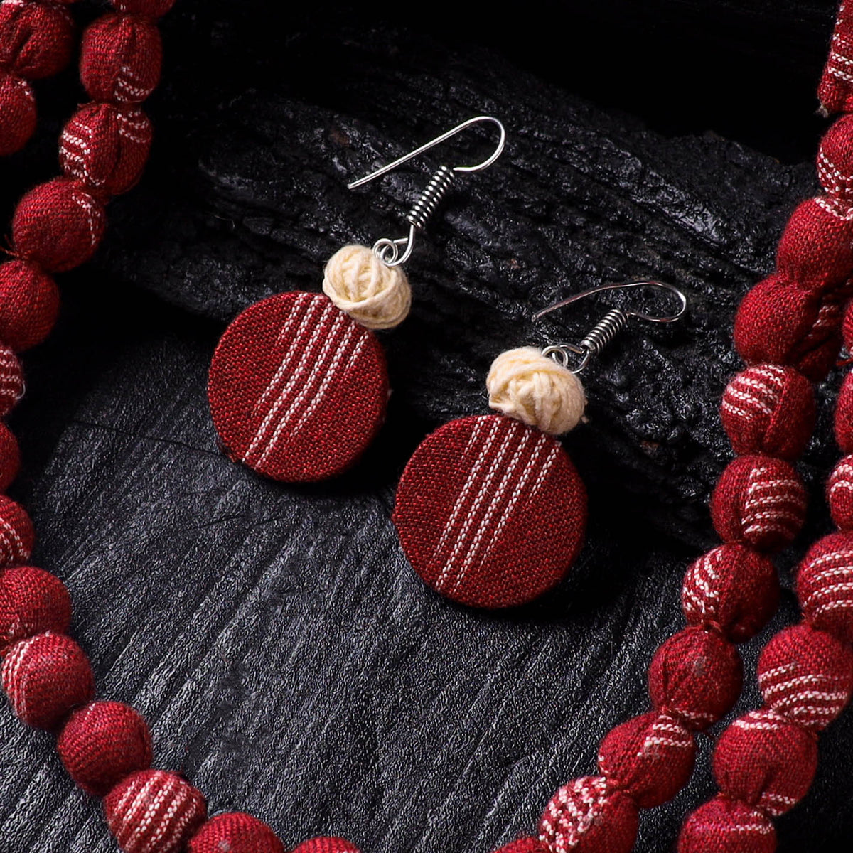 Handmade Fabart Beads Necklace & Earrings Set 04